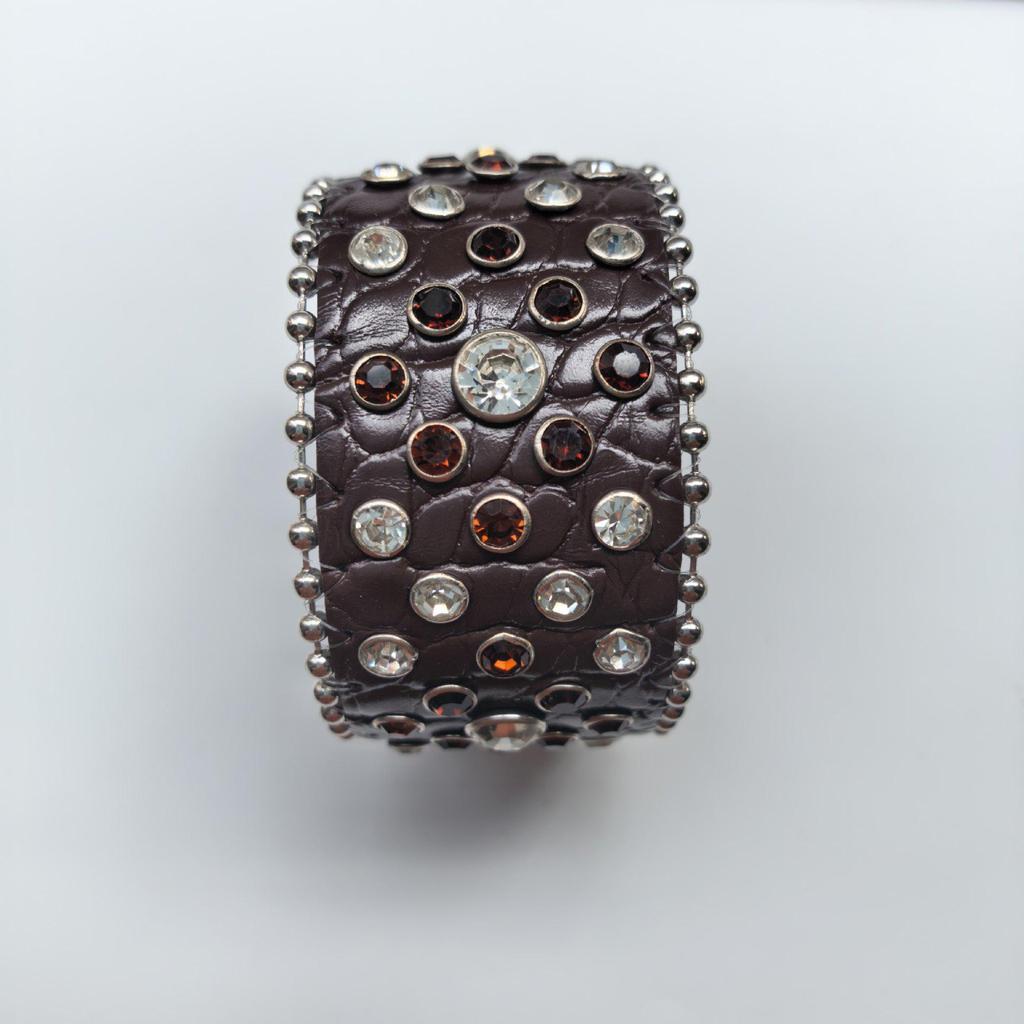 Retro Punk Rhinestone Leather Bracelet with Snap Closure