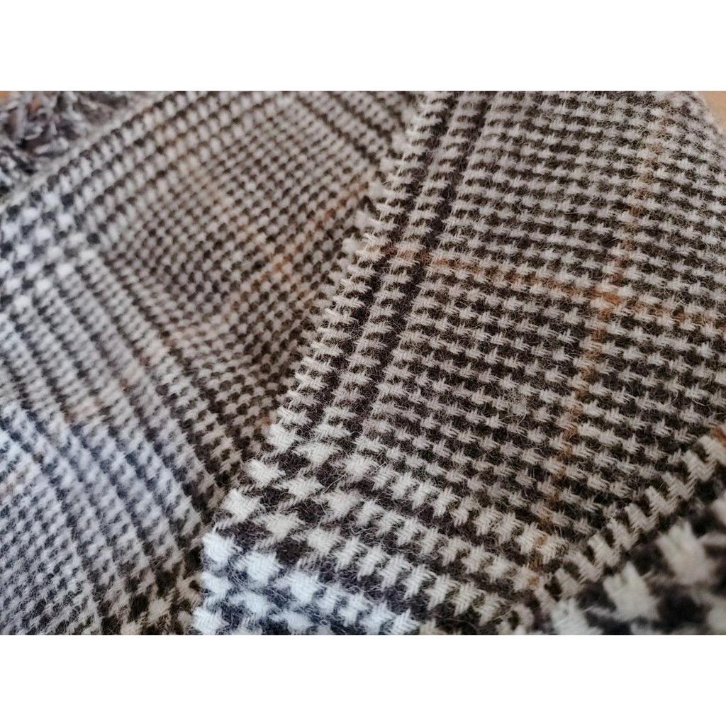 Used Plaid Scarf, Large Stole, Stole, Brown, Camel, Wool