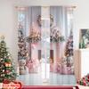 2pcs 2D flat printing Merry Christmas Popular Curtains Pink fireplace Versatile Fabric Without Electricity Party Decorations Use