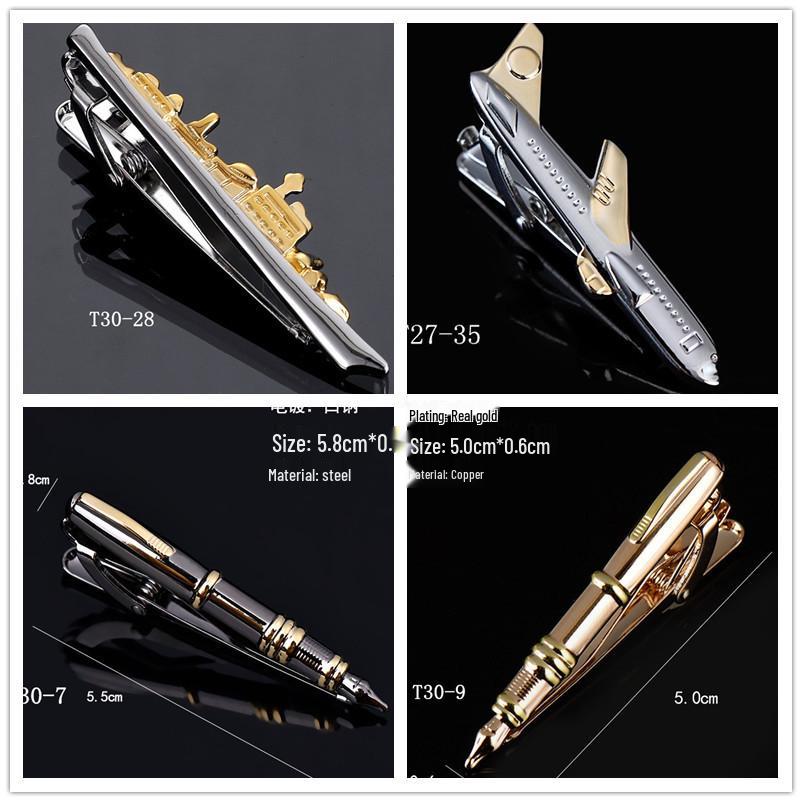 In-Stock Creative Metal Bullet Pen & Tie Clip Combo - Two-Tone Fountain Pen with Sailboat & Airplane Design