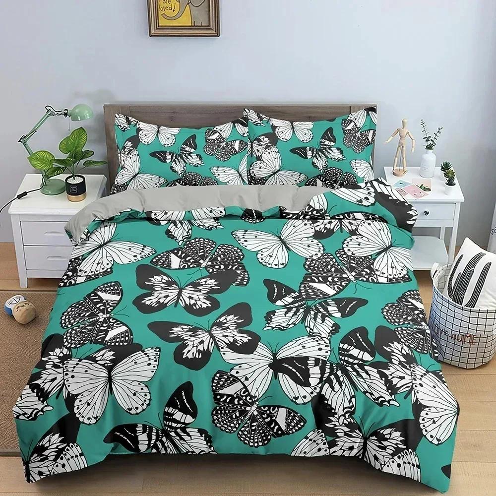 Top 3D-gedrucktes Bettwäsche-Set Schmetterlingsmuster Bettbezug Steppdeckenbezüge Einzelbett Doppelbett King-Size Für Bettdeckenbezug Mit Kissenbezug