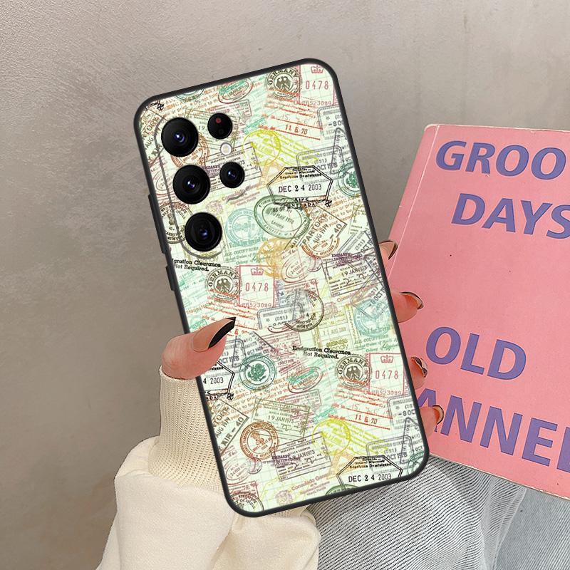 

Passport Travel Stamps Case For Samsung Galaxy S24 Ultra S20 S21 S22 S23 S25 Ultra S9 S10 Plus S25 FE Cover Coque Galaxy S24Ultra