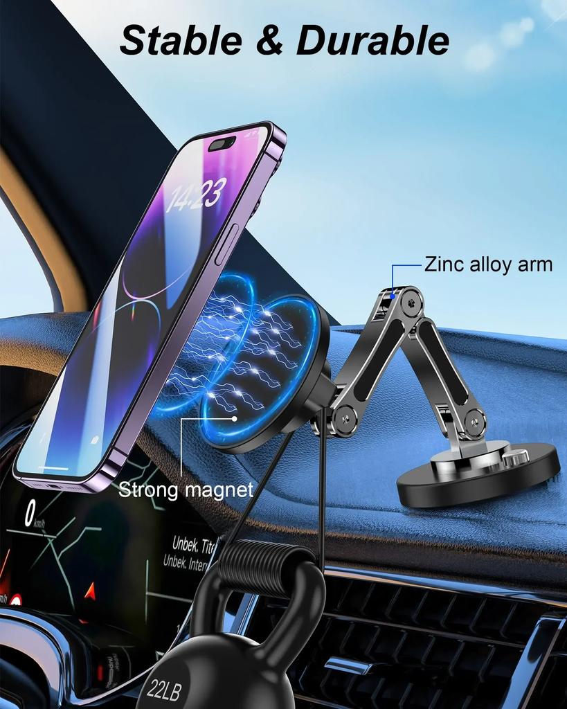 Magnetic Car Phone Holder Stand Dashborad Alloy Foldable Magnet Car Mount Smartphone Mobile Bracket For iPhone 16 Samsung Xiaomi