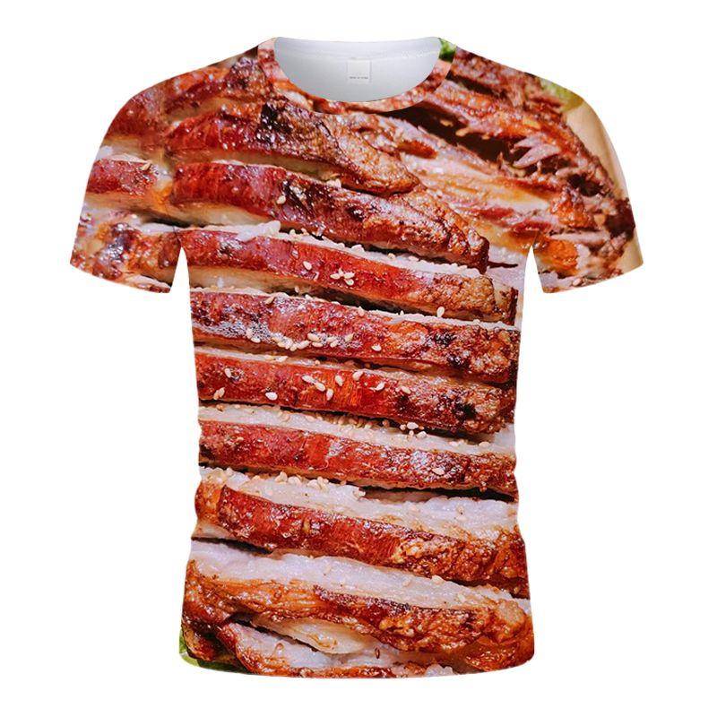 Barbecue Squid Kebab Pattern T Shirt For Men 3D Printed BBQ T-shirt Round Neck Short Sleeve Tee Shirts Tops Street Loose Tshirt