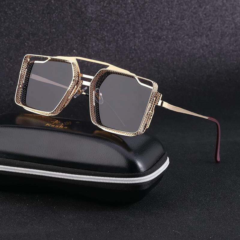 Vintage Steampunk Sunglasses Men's Metal Hollow Box Sunglasses Men's Fashionable Double Beam Glasses