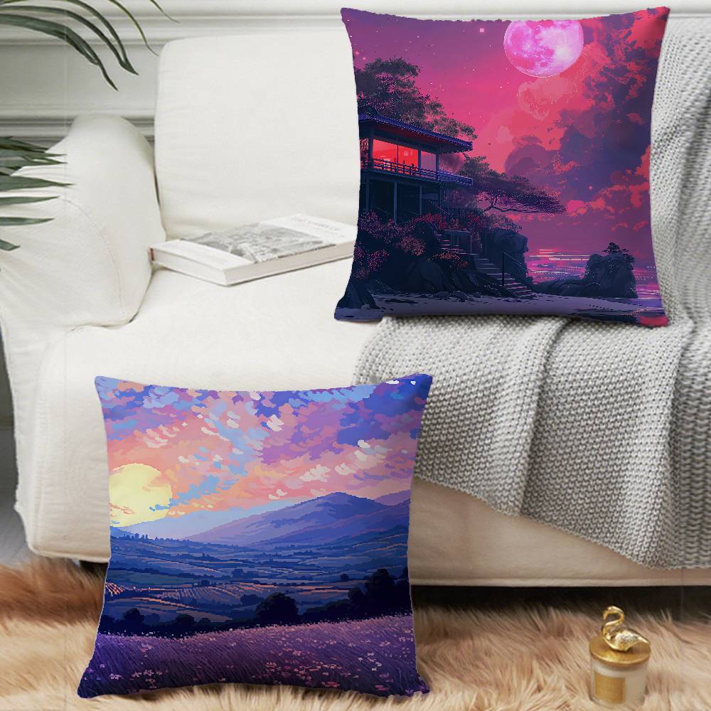Anime Scenery Design Pillow Case Home Decor Throw For Sofa Bed Car Room Decor Gift Idea