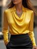 Elegante Blusa da Donna in Seta Oro Champagne Scollo Sovrapposto Multicolore