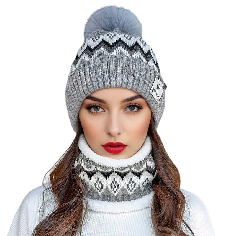 1Set Knitted Fabric Convenient Wearing Warm Gift Soft Flexible Scarf Outdoor Sports Hat Windproof Hat+Scarf
