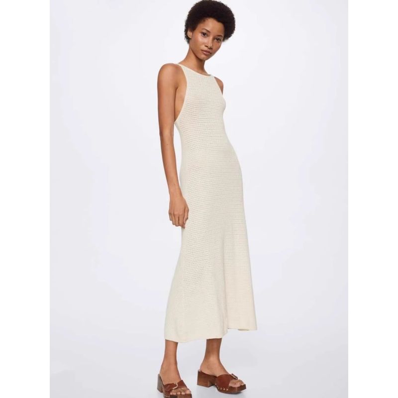 

49 Евро Mangyuan Лен Смешанный Хлопок Отпуск Вязание Открытая Спина Платье-Слинг C708 Rice White S