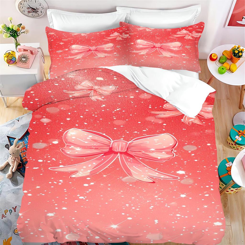 Lovely Bow Carton Anime Soft Duvet Cover Set Kawai Holiday Gifts Comfortable Quilt Covers Pilowcase Set Children Kids Beding Set Decor Quen King-Sized