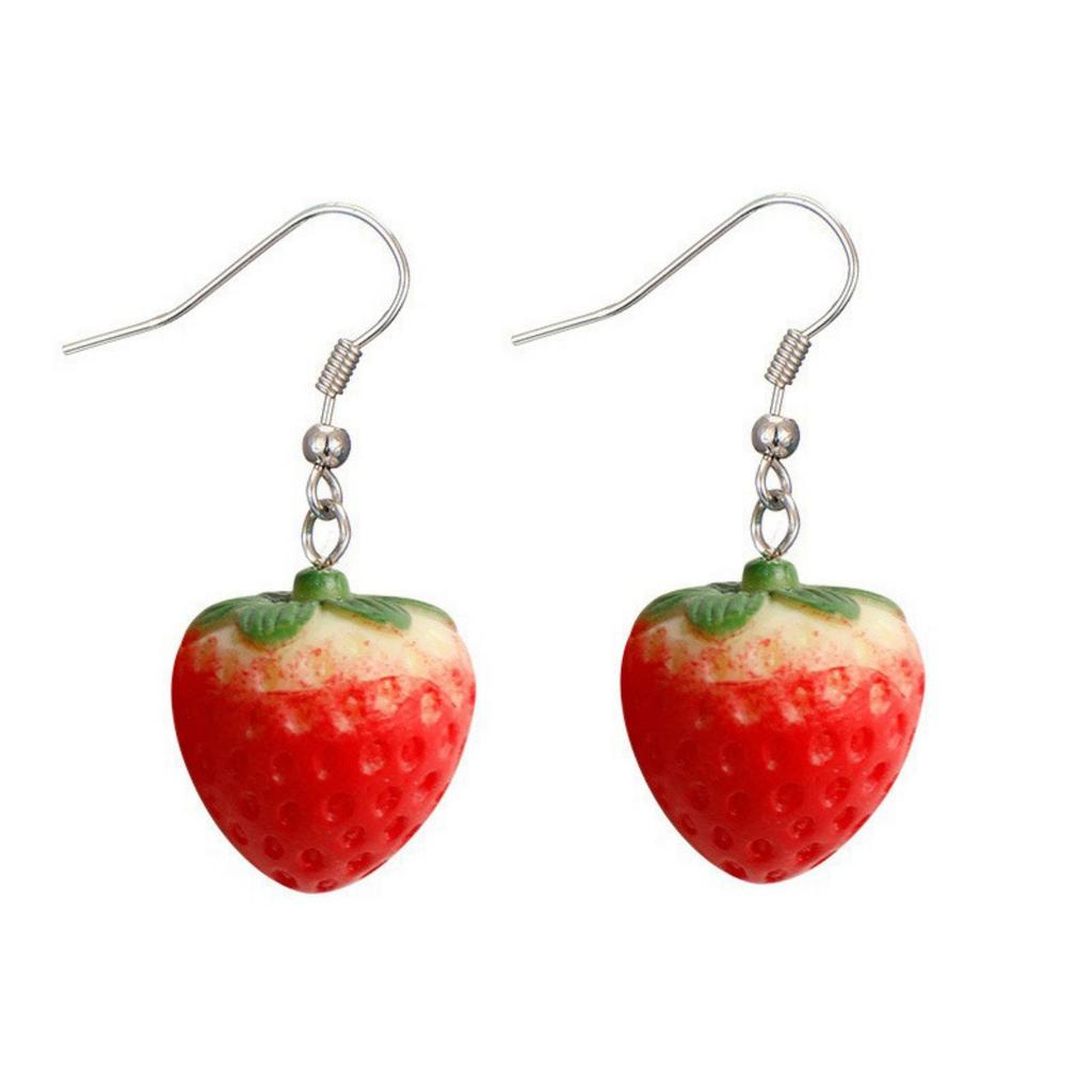 Fashion Simple Acrylic Strawberry Pendant Earrings Quality Drop Earrings for Girls Women Gift Lovely Zircon