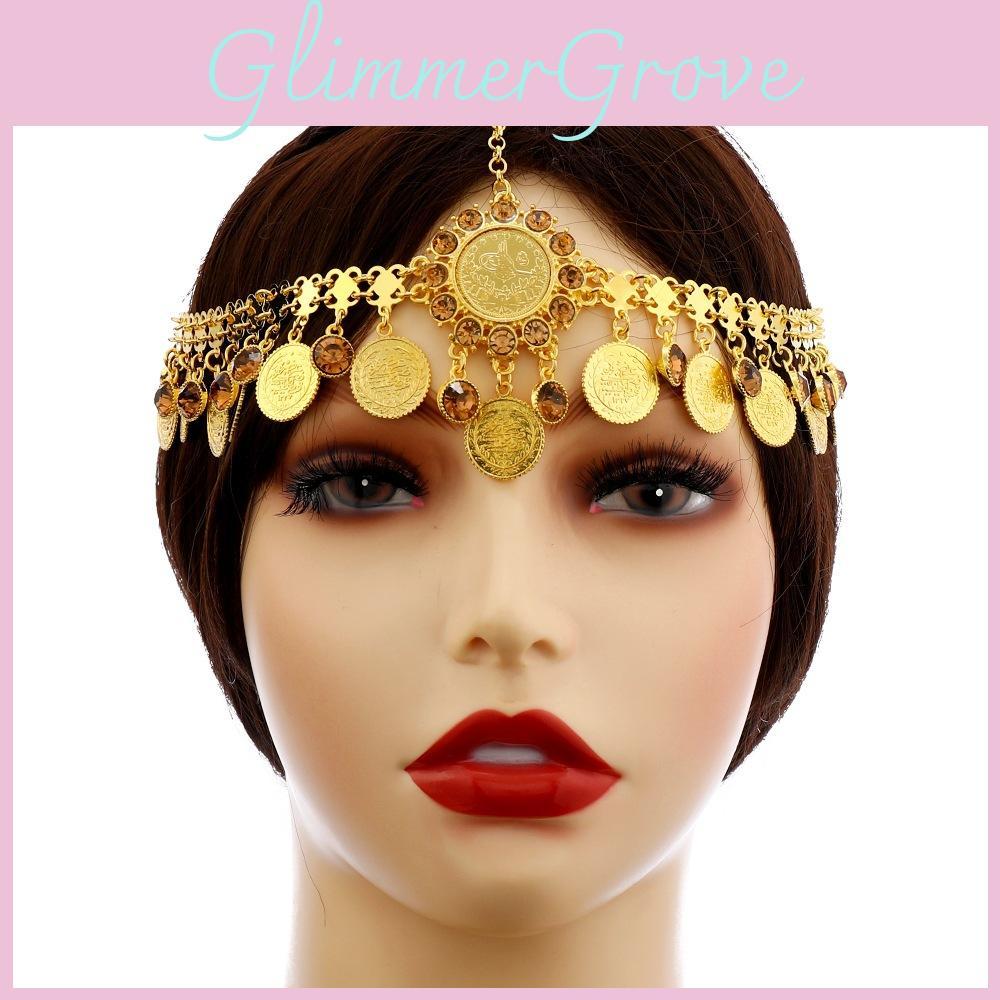 Fashion Simulation Gemstone Decoration Circular Tassel Design Gold Headwear For Womens Travel Gift