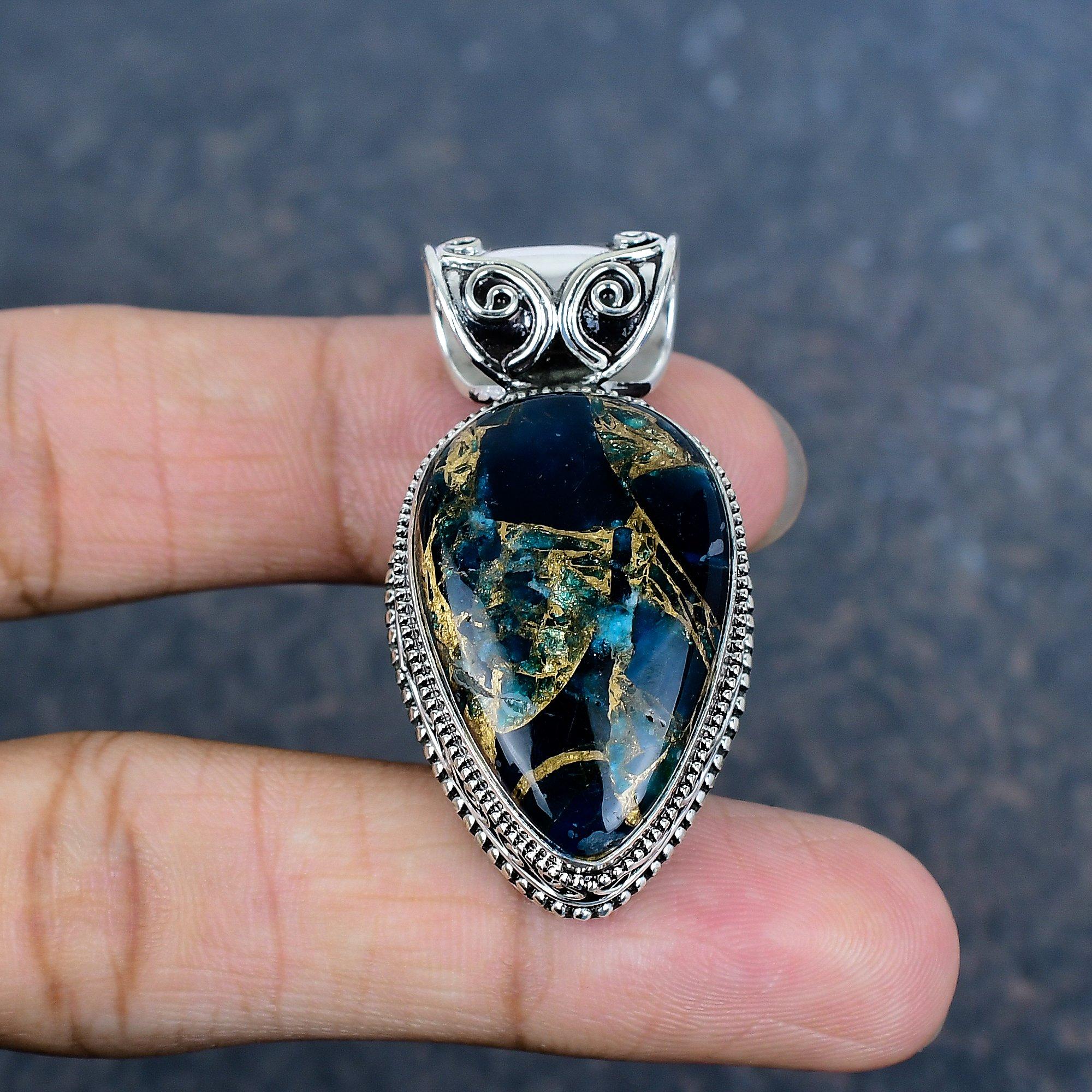 

Медно-апатитовый кулон ручной работы, красивый кулон из драгоценного камня, кулон из стерлингового серебра 925 пробы, подарок для любви 1.77 Inches