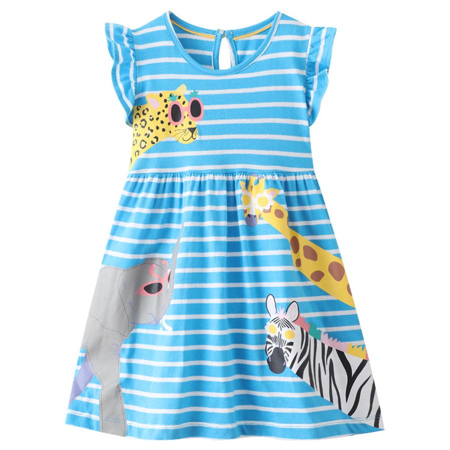 

Summer New Kids Pure Cotton Printed Dress Girls Short Sleeve Princess Dress Children s Clothing 140cm синій