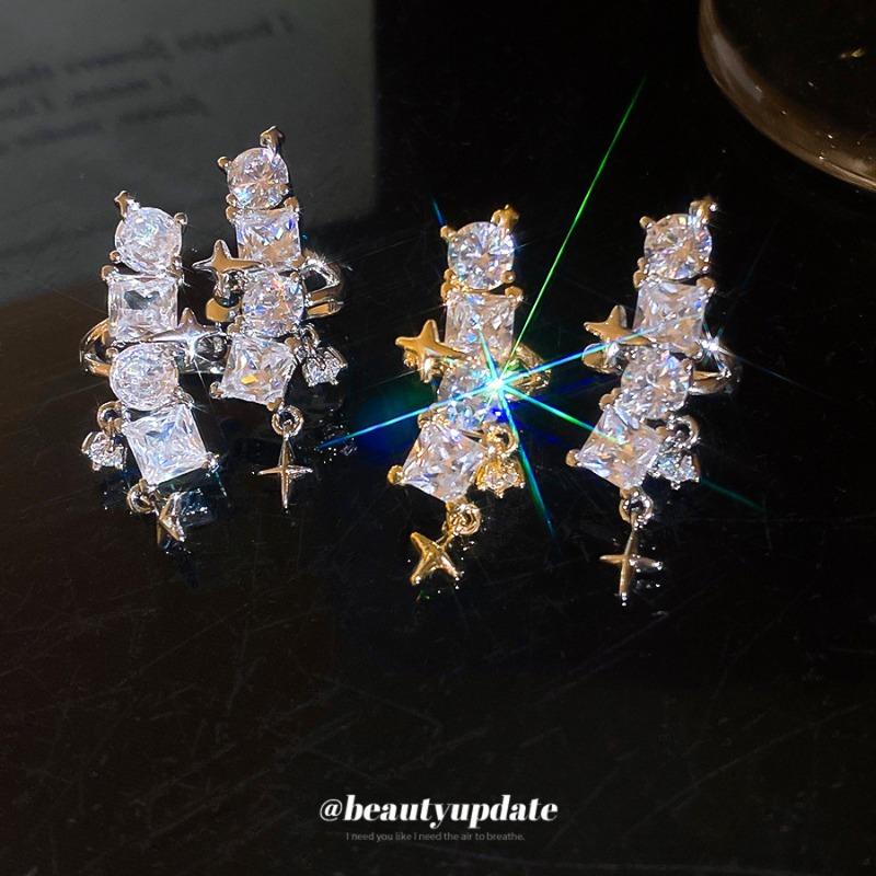 Bright Mangxing~ Shiny Diamond Ear Clips Women's No Ear Piercings Light Luxury Ear Bone Clips Light Luxury Premium Versatile Earrings