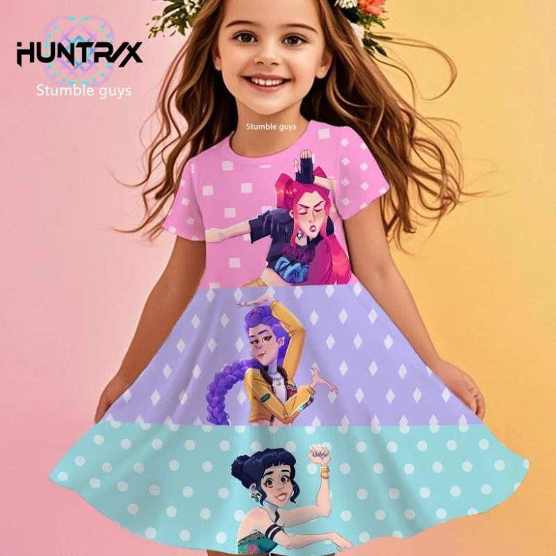 Summer Cute Kpop Demon Hunters Child Short Sleeve Adult Kids Tee Birthday Jersey Fashion Dress Cosplay Huntrix Fan Gift