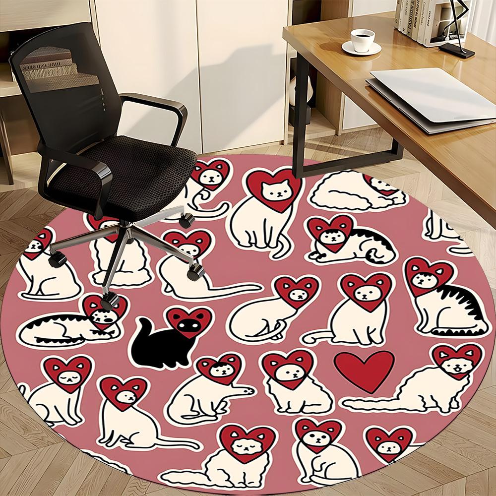 1pc Cat Heart Office Round Area Rug,  Mat Suitable For Office, Under Office Chairs Bedroom Living Room Home Decor, Room Deco