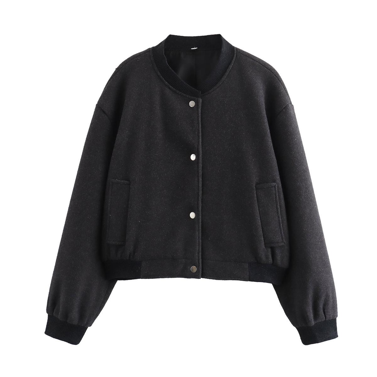 European & American Women s Casual Tweed Jacket Medium чёрный