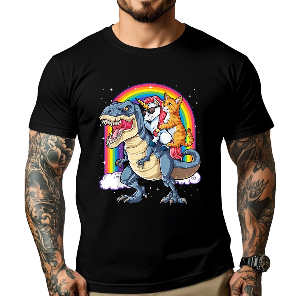 

Cat Unicorn Riding Dinosaur T Rex Kitten Lover Space Galaxy Graphic T Shirts Original Mens T-Shirts - Men s Summer Cotton Gra... S разноцветный