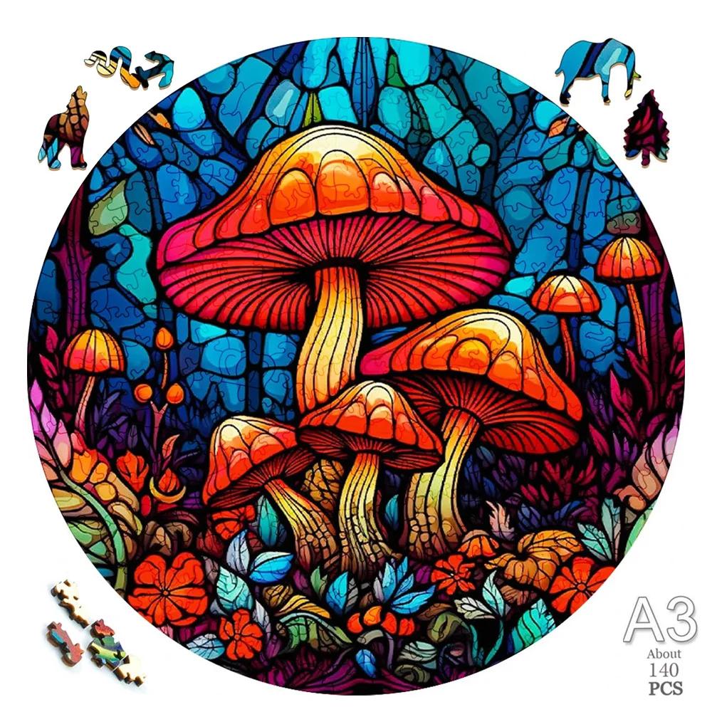 Non-Toxic Interesting Mushrooms Wooden Puzzles For Adults Kids Wood Diy Crafts Animal Shaped Christmas Gift Board Games Jigsaw Puzzle