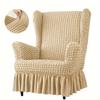 Seersucker Wing Chair Cover Solid Color King Armchair Slipcover Stretch Wingback Sofa Covers With Cushion Cover Home Decor