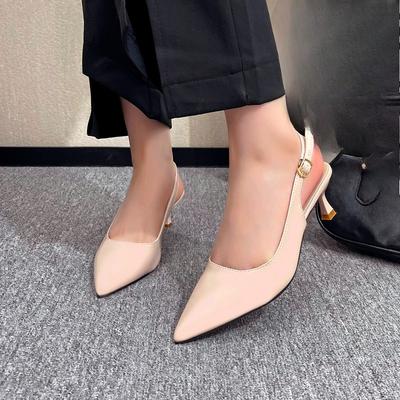 Spiss Tå Høyhælte Sko Dame Sommer Ny Rett Stropp Bak Tomme Omsluttet Hode Grunn Munn Stiletthæler Sandaler