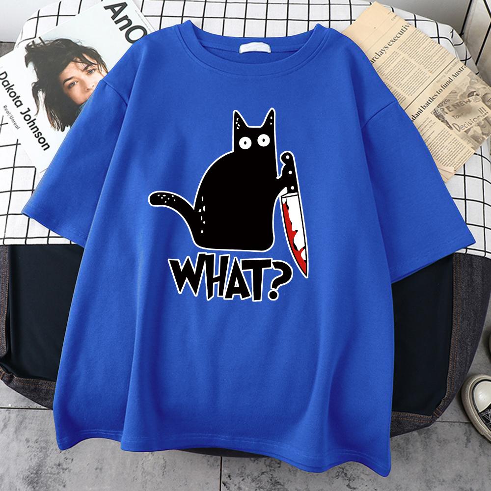 Killer Black Cat What Surprised Print Men's Cotton T-Shirt Creativity Funny Tops Oversize All-math Vintage Short Sleeve Man Tops