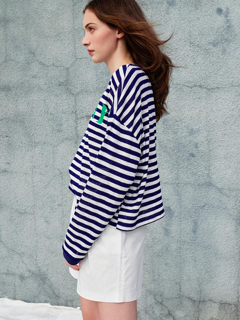 Sorry, Too Much Love Loose Fit Drop Shoulder Stripe T-Shirt_Blue Blue