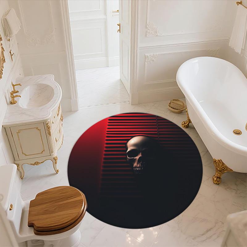 Red and Black Skull,Round Area Rug,Carpet Rug for Living Room Bedroom Sofa Playroom Decor,Non-slip Floor Mat