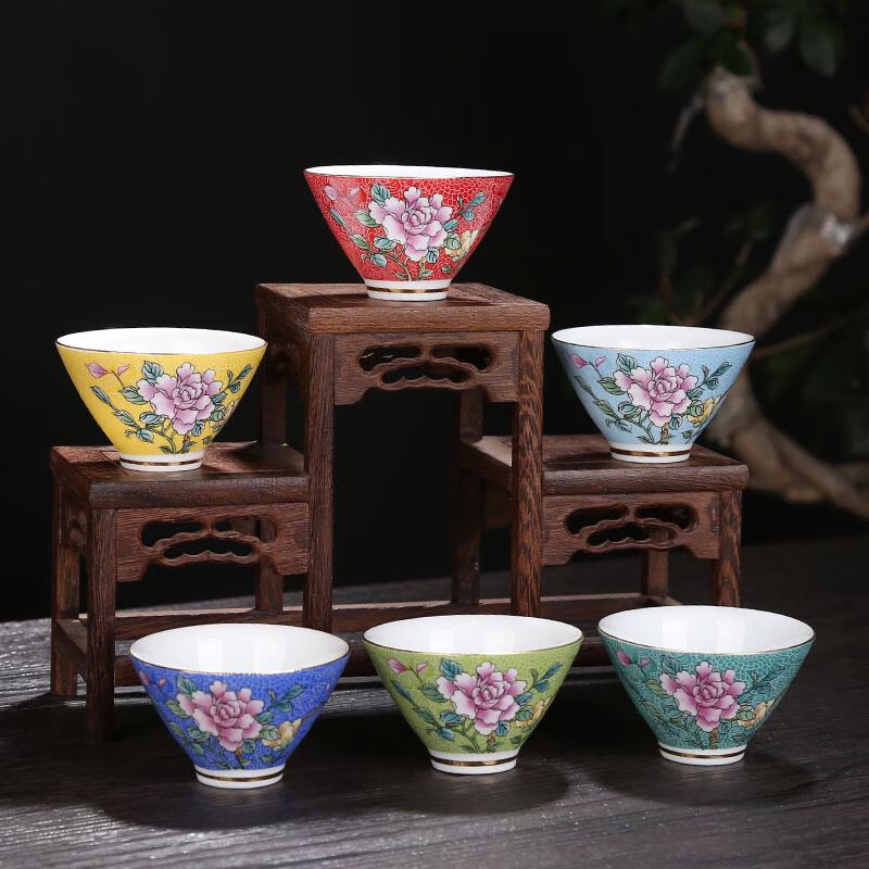 Enamel Carved Flower Douli Teacup Set