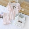 Summer New Short-sleeved Shorts Ladies Pajamas Set 100% Cotton Crepe Solid Color Fresh Home Clothes Two-piece Set