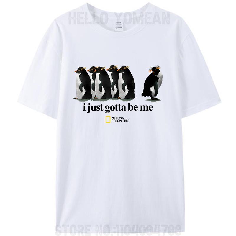 Я просто должен быть собой Смешной мем про пингвинов Унисекс футболка Женская Мужская Графическая Хлопковая с коротким рукавом Круглый вырез Футболки Топы Блузки S