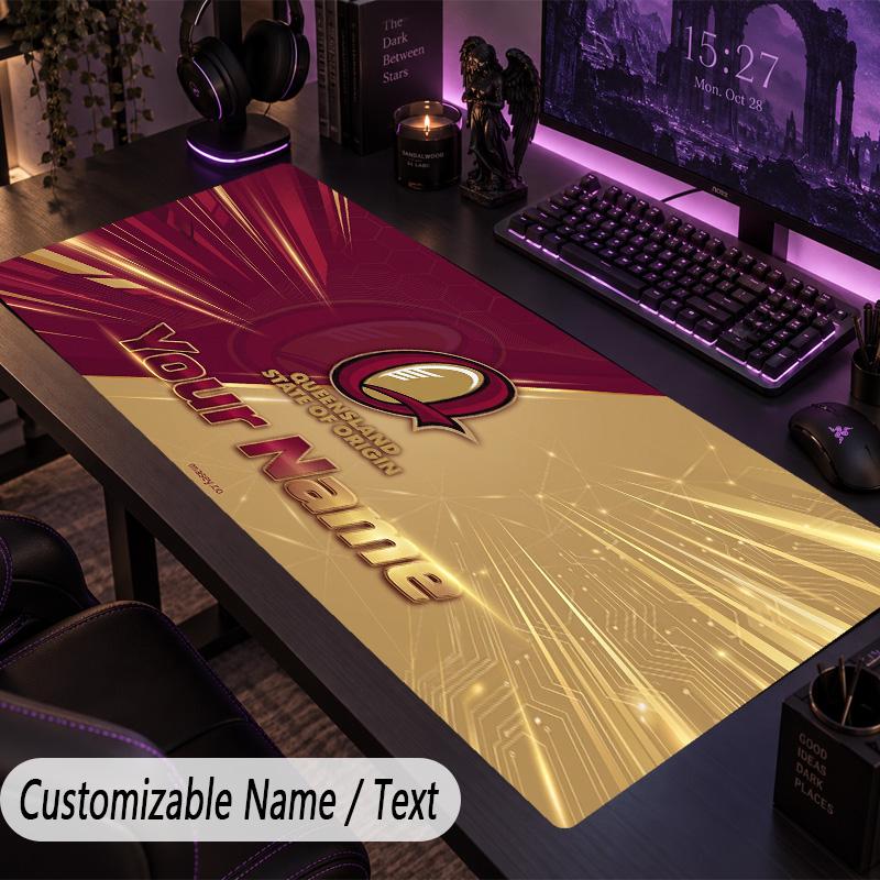 Large Mouse PadQueensland Maroons Custom Name Text Personalized Desk Mat Non Slip Gaming Pad