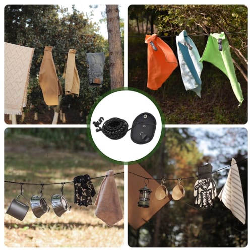 Happykau Laundry Rope, Clothes Drying Rope, Travel Clothesline, 350cm, Indoor/Outdoor, Camping, Windproof, Elastic, Stretchable, Portable, Outdoor Clo