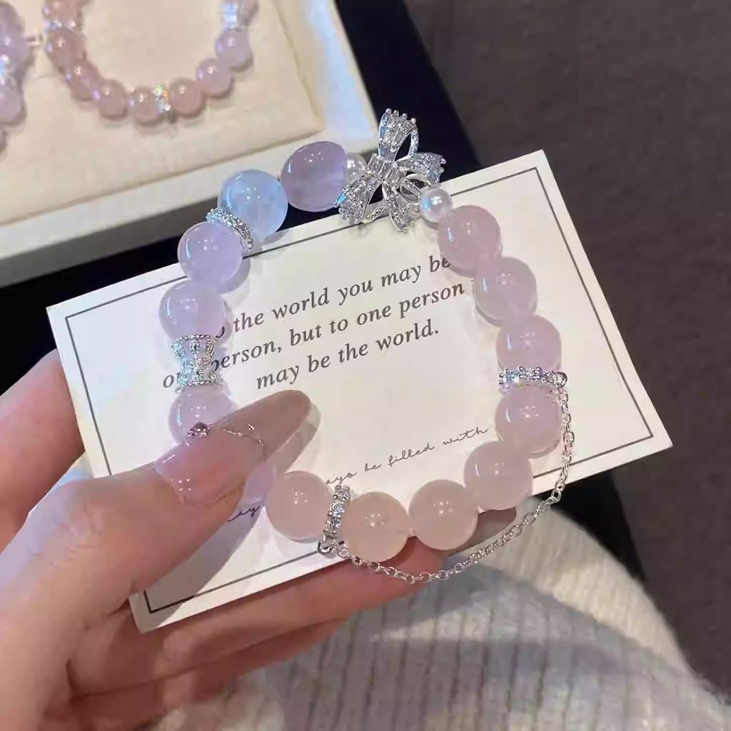 Natürliches rosa Kristall-Geisterarmband mit Muschelperlen, ein Glücksbringer für Glück und Wohlstand, ein märchenhaftes Armband als Geschenk