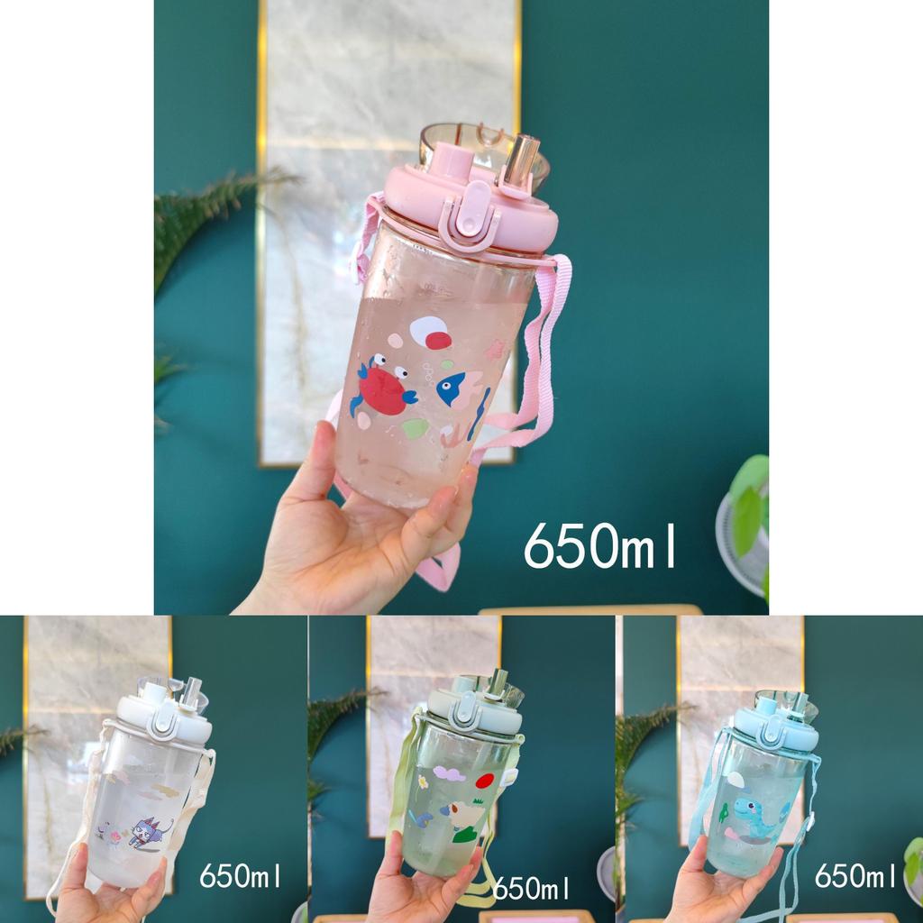 Kids Portable Lock Buckle Cup With Cartoon Pattern Round Shape 650ml Capacity Modern Style