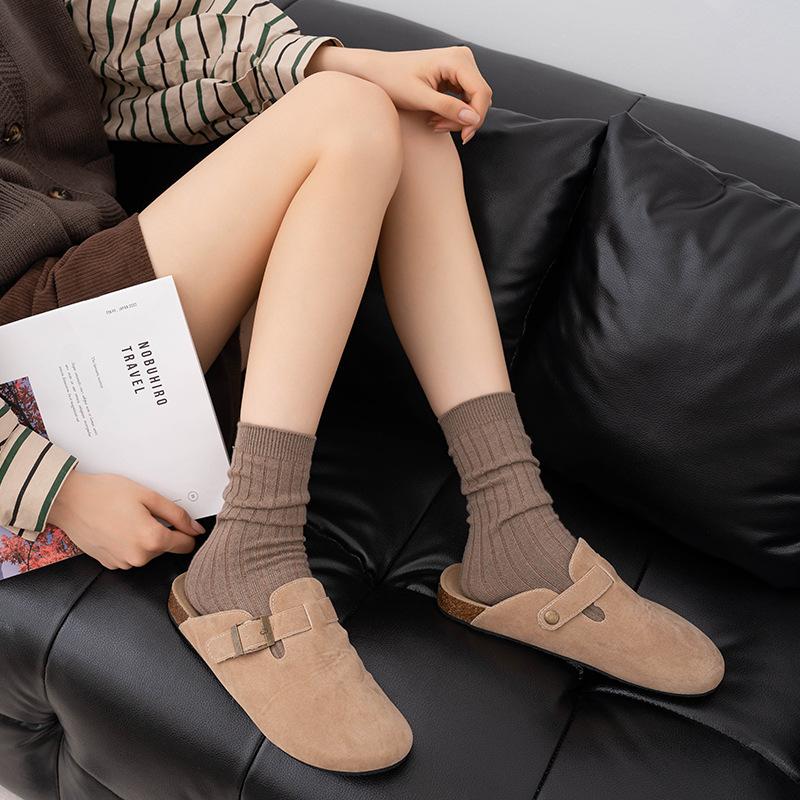 

Женские весенне-осенние полосатые хлопковые гольфы до середины икры в колледжском стиле, толстые, однотонные 1 pair верблюд