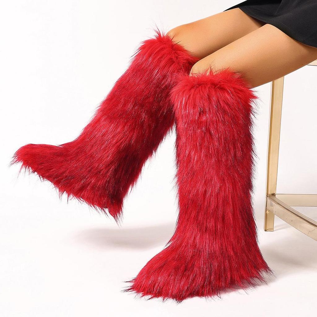 50cm European Faux Raccoon Fur Winter Snow Boots for Women