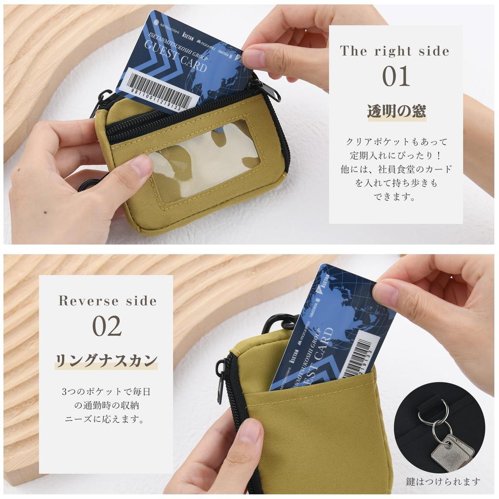 Dieses kompakte Portemonnaie für Männer und Frauen verfügt über ein dehnbares Band, einen Karabinerhaken und einen Schlüsselring.. Es bietet auch Platz für IC-Karten und andere kleine Gegenstände und ist gefertigt