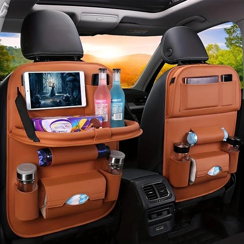 Foldable Car Backseat Organizer Table Tray Kick Mats Cup Umbrella Holders Laptop Desk Multifunctional On The Go Car Storage