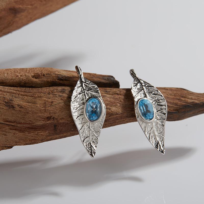 Original Leaf Design S925 Sterling Silver With Natural Garnet Topaz Peridot Colored Treasure Necklace Set