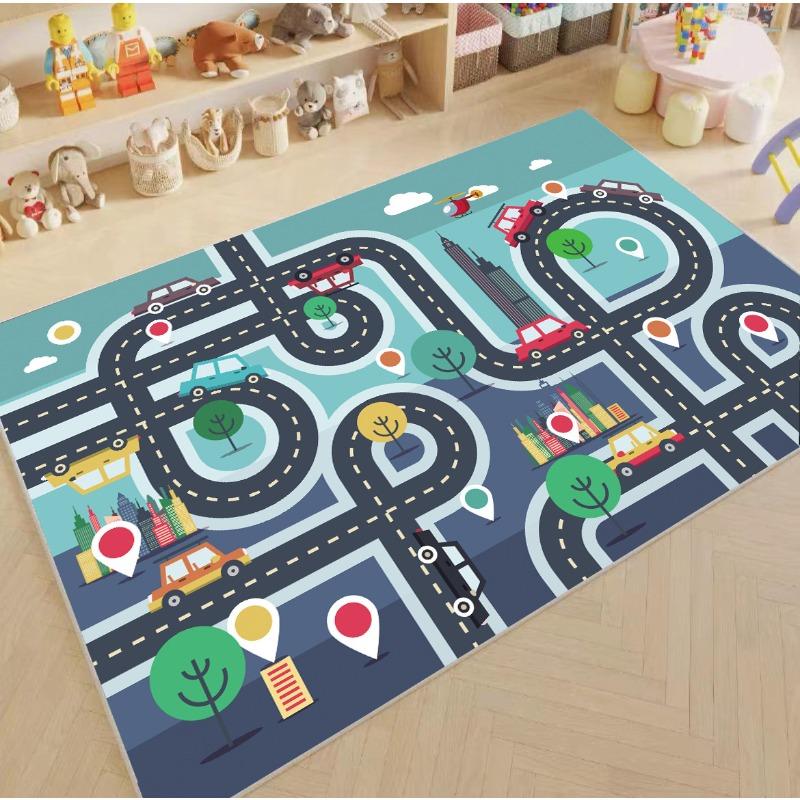 Children's Parking Lot Traffic Game Floor Mat Carpet Boy Car Cartoon Road Track Carpet Lane Mat Living Room and Bedroom Carpets