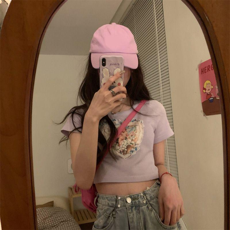 Elegant Angels Aesthetic Vintage T-shirts For Women With 90s Graphic Korean Style