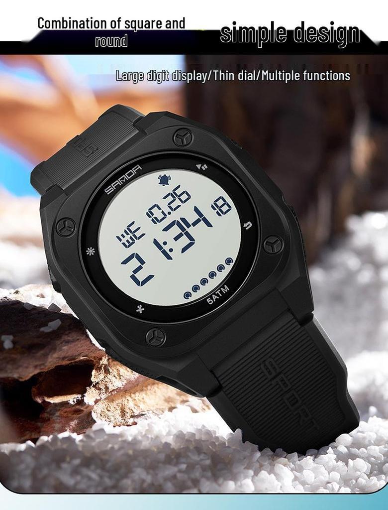 Sanda Multifunctional Luminous Waterproof Student Countdown Watch with Alarm