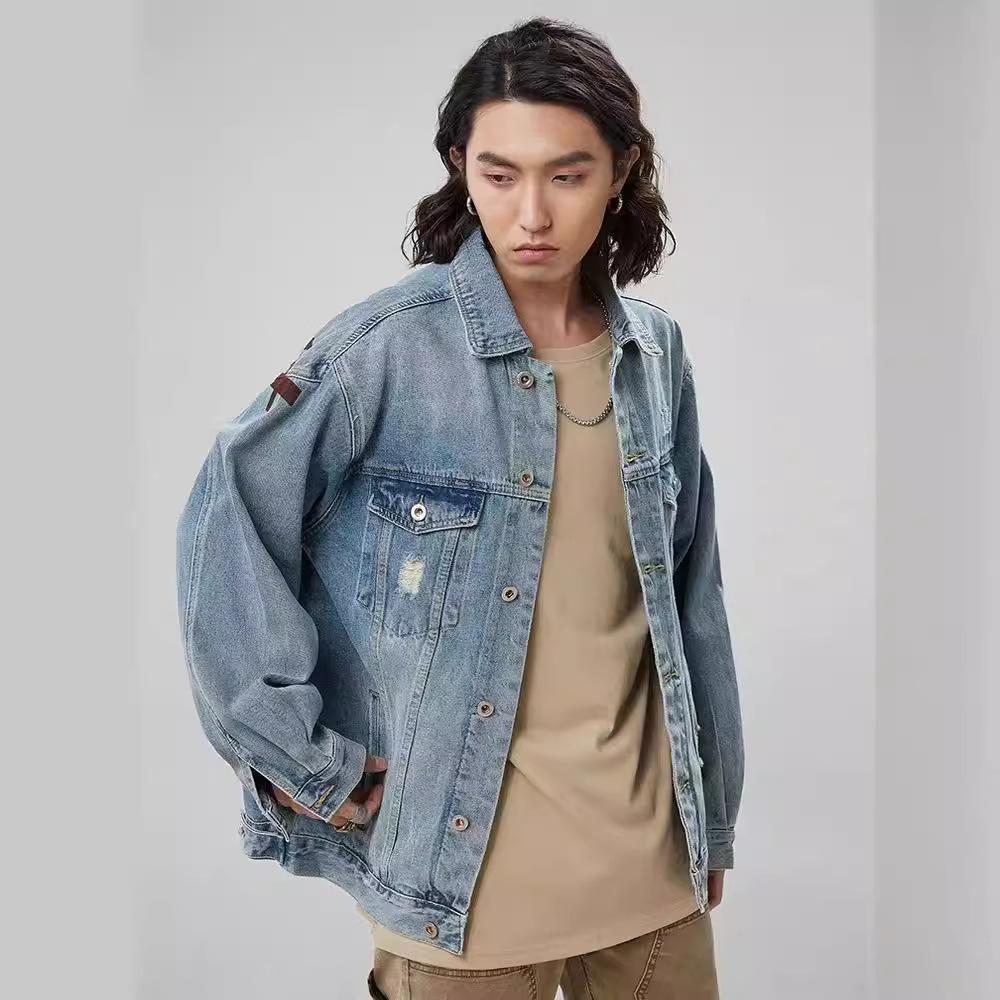Spring Season Graffiti Denim Jacket Men'S American Trendy Brand Loose Lapel Casual Trend Retro Tooling Jacket