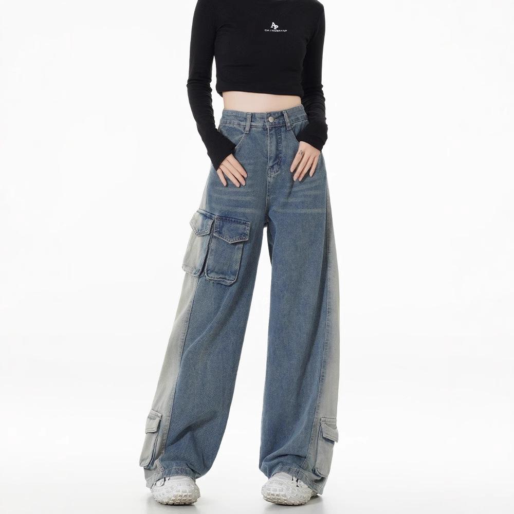 

Spring 2025 Women s Retro Loose Straight-Leg Jeans with Pockets. L