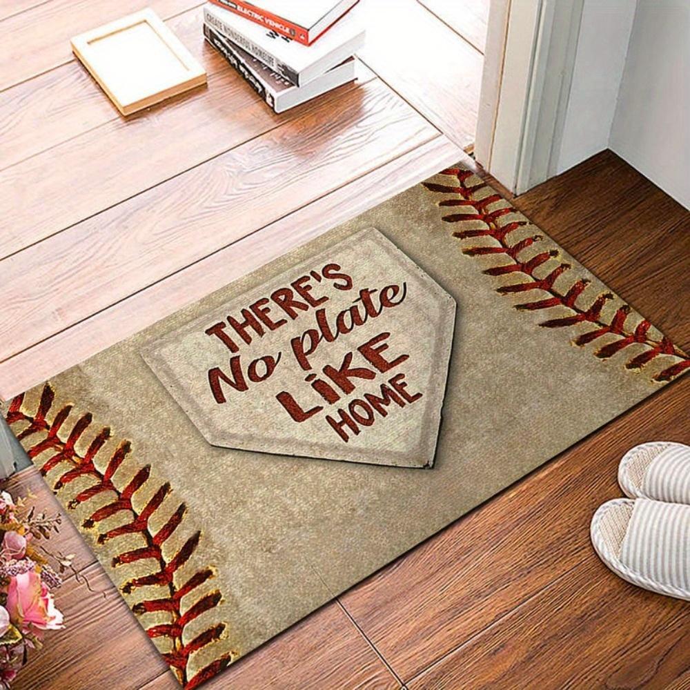 Baseball-Themed Flannel Doormat "There's No Plate Like Home" Design Perfect Gift for Baseball Fans Mat Machine Washable Decor