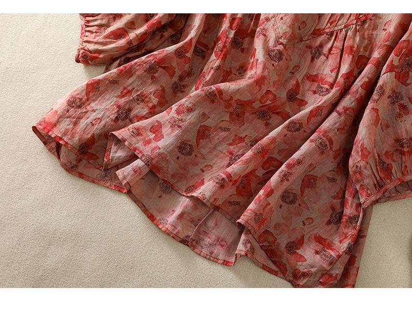 2025 Summer Floral Print Puff Sleeve Round Neck T-shirt