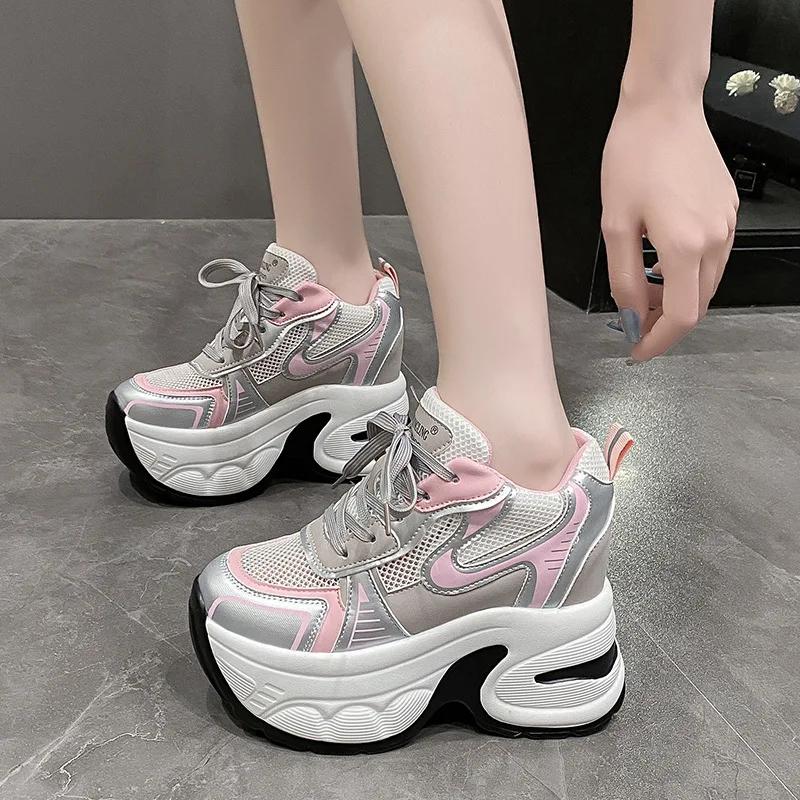 Shoes for Women Thick Sole Height Increased 9cm Women's Sneaker  Summer New Mesh Breathable Casual Sports Shoes