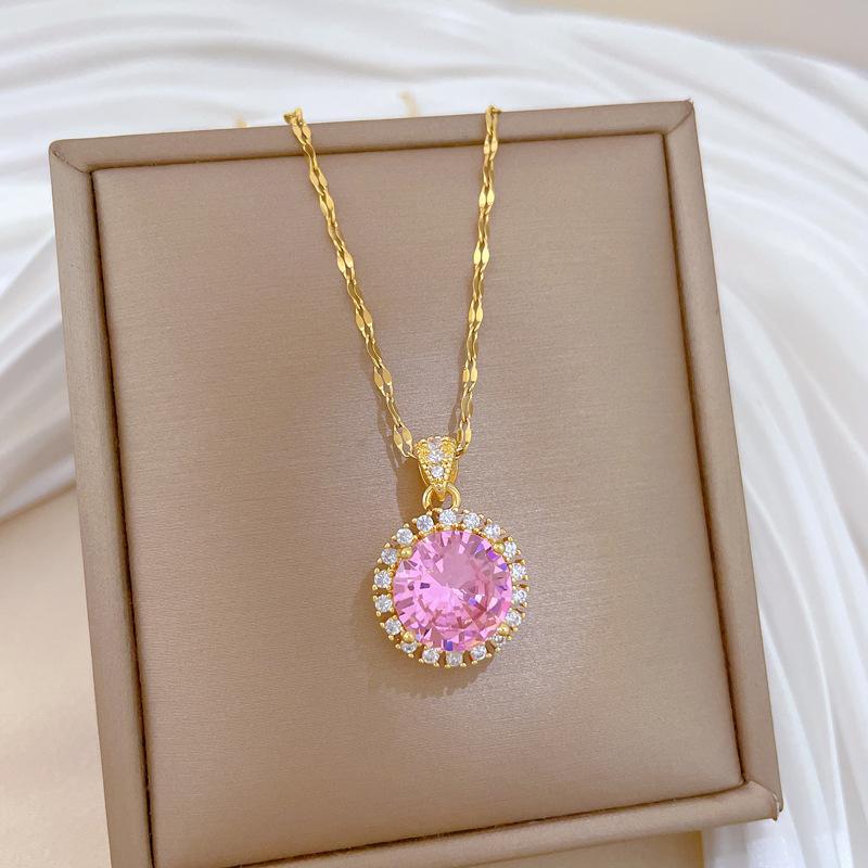 Round shape zirconia Pendant Necklace for Women 2025 New Fashion Golden Stainless Steel Chain Necklace Wedding Jewelry Accessories